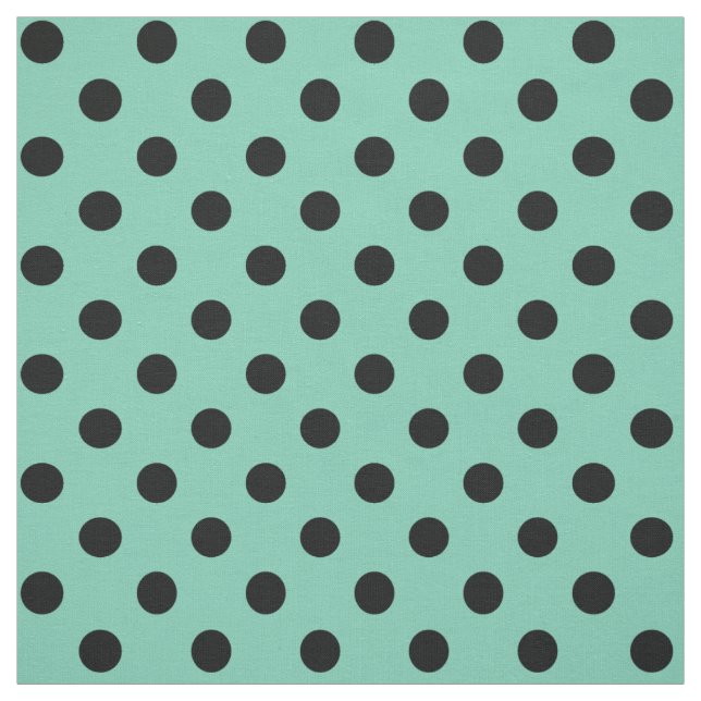 Tissu Noir sur le point de polka vert turquoise (Échantillon)
