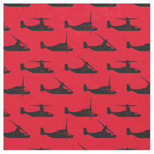 Tissu Noir sur rouge V-22 Osprey Motif de vue latérale