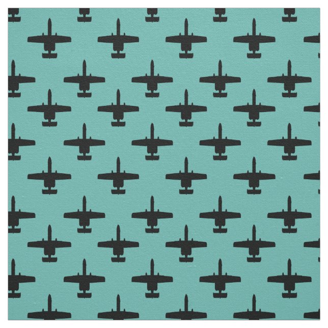 Tissu Noir sur Turquoise A-10 Warthog Attaque Jet Motif (Échantillon)