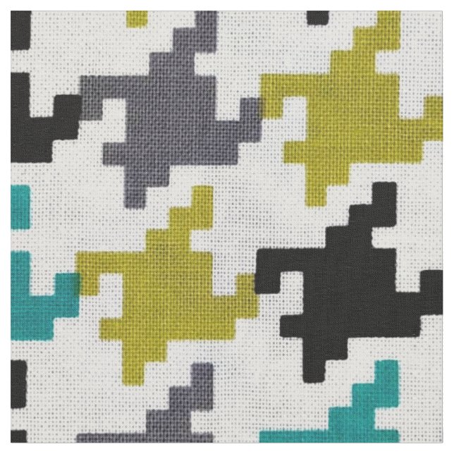 Tissu Noir turquoise Olive-Jaune gris de rétro (Fermer)
