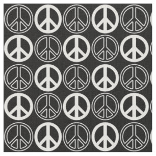 Tissu Noir White Peace Sign and Outlines Motif