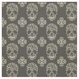 Tissu noires, kaki, crâne de sucre, Halloween, motif,