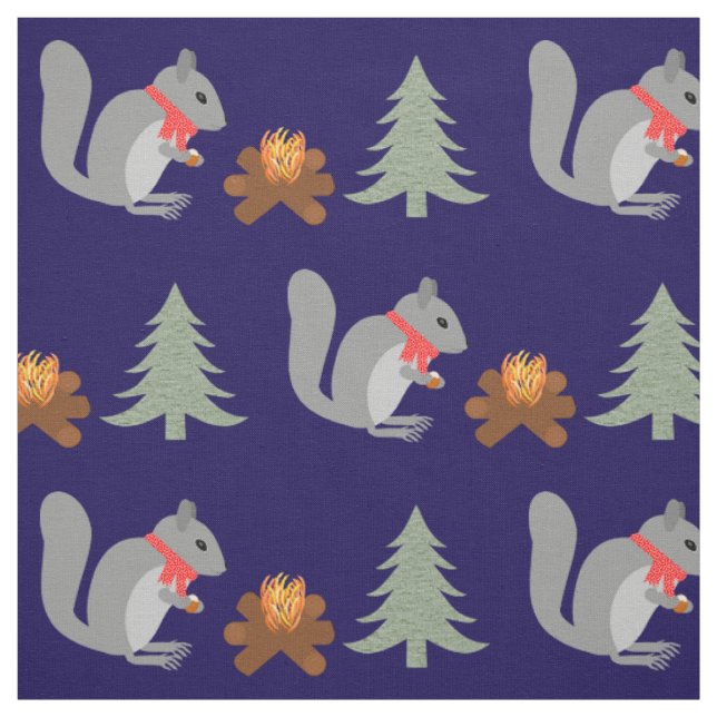 Tissu Noisettes grillées d'écureuils de Noël sur feu de  (Échantillon)