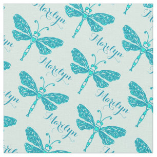 Tissu Nom d'aqua turquoise personnalisé dragonfly motif