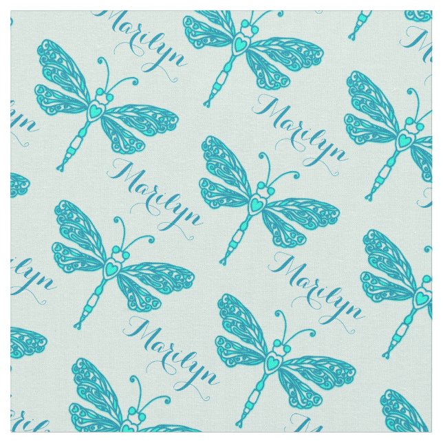 Tissu Nom d'aqua turquoise personnalisé dragonfly motif  (Fermer)