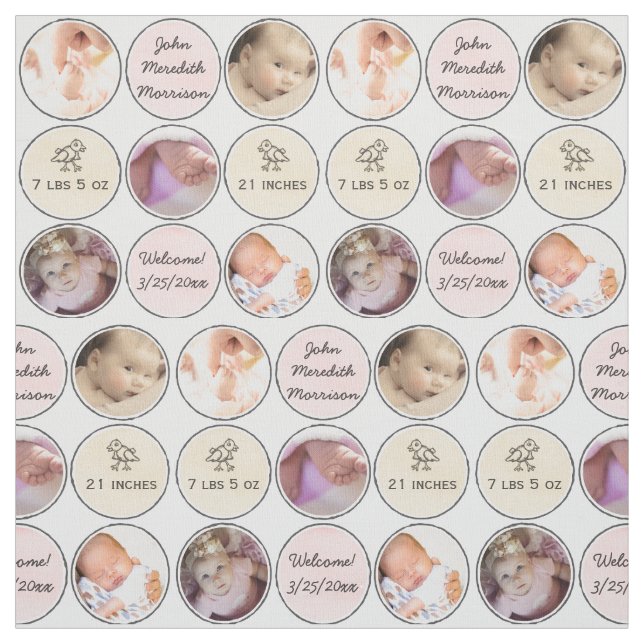 Tissu Nom de bébé de collage de photo, stat de naissance (Échantillon)