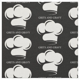 Tissu Nom de motif de chapeau de chef noir et blanc de r
