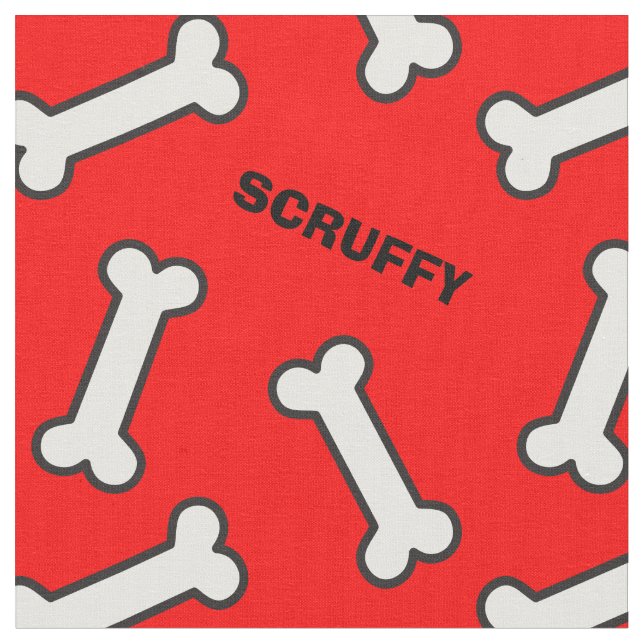 Tissu Nom de votre chien Motif d'os rouge et blanc (Fermer)