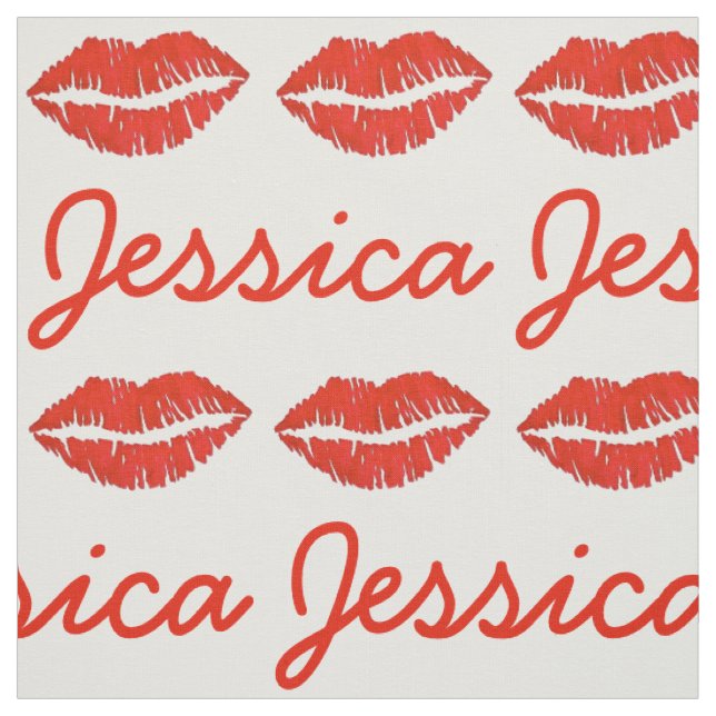 Tissu Nom personnalisé Red Lips Lipstick Baiser Imprimer (Échantillon)