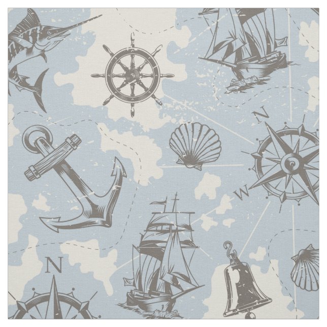Tissu Nostalgique marin thème bleu motif (Échantillon)