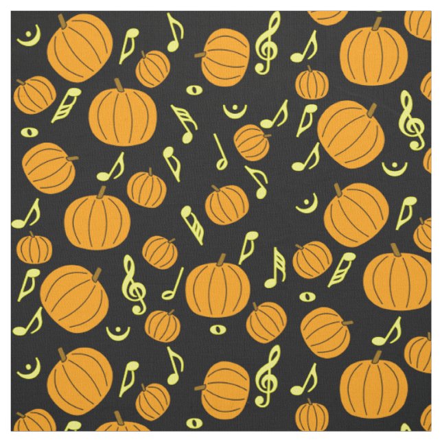 Tissu Notes citrouilles et musicales (Échantillon)