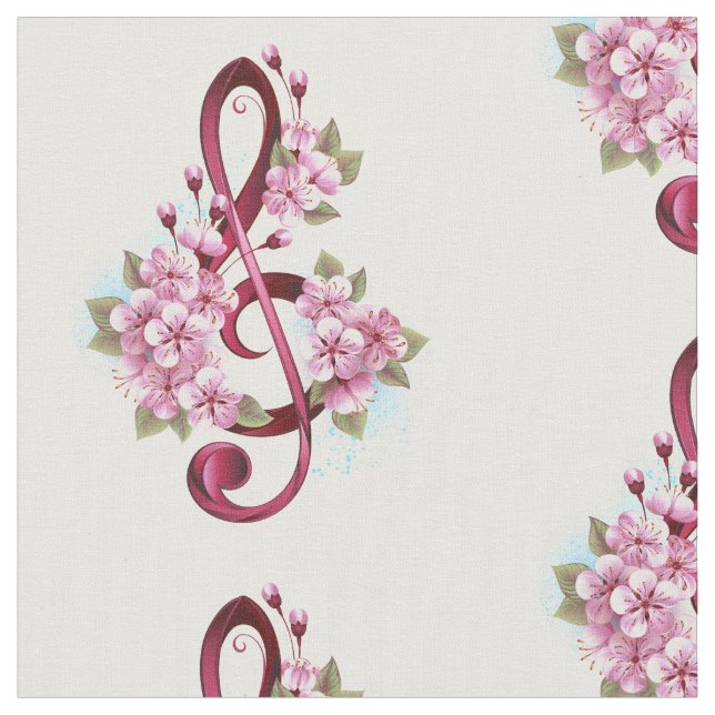 Tissu Notes de clef musicale en treble avec des fleurs S (Fermer)