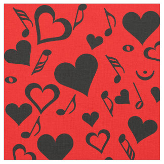 Tissu Notes de coeur et de musique
