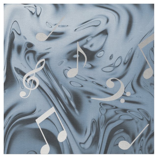 Tissu notes de musique argentées élégantes en bleu (Fermer)