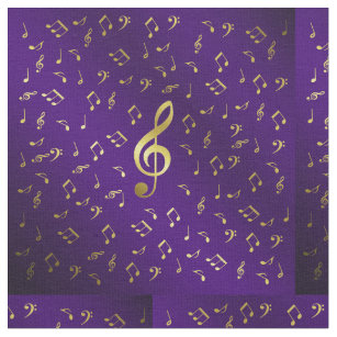 Tissu notes de musique d'or en violet