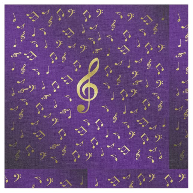 Tissu notes de musique dorées sur fond violet (Fermer)