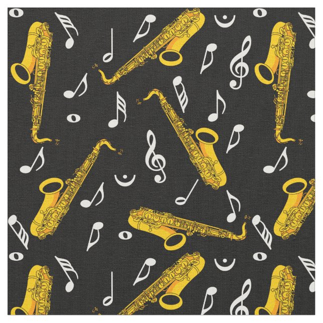 Tissu Notes de musique saxophone (Fermer)