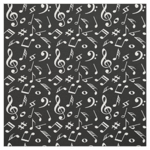 Tissu Notes en noir et blanc.Musical Modern.Lettrage