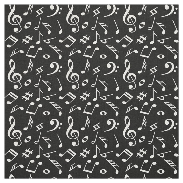 Tissu Notes en noir et blanc.Musical Modern.Lettrage (Échantillon)