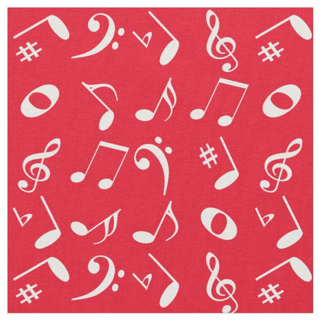Tissu Notes musicales à langue blanche Motif en rouge (Fermer)