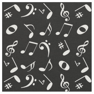 Tissu Notes musicales à langue blanche Motif sur le noi