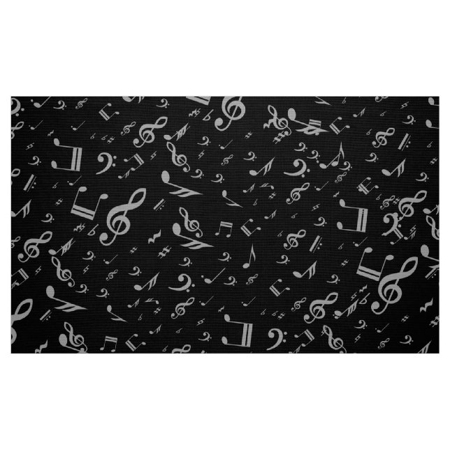 Tissu Notes musicales de gris argenté sur le noir (Fat Quarter)