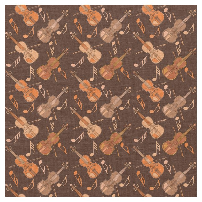 Tissu Notes musicales pour violons à la ligne Brown (Fermer)