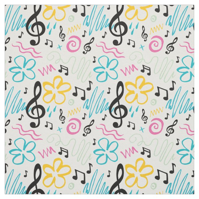 Tissu Notes musicales Treble Clef Musician Band 90s Styl (Échantillon)