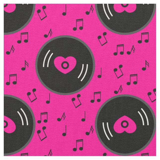 Tissu notes musicales vinyle coeur rose (Fermer)