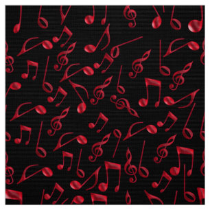 Tissu Notes rouges de fête de musique sur le noir ou
