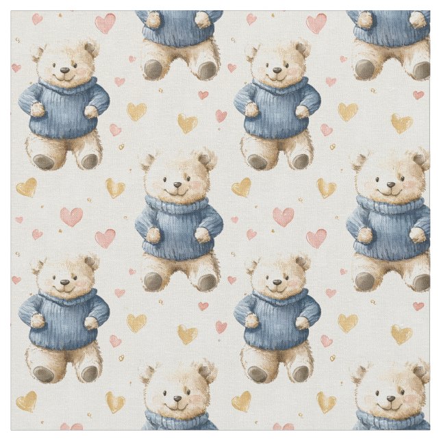 Tissu Nounours en pulls bleus (Fermer)