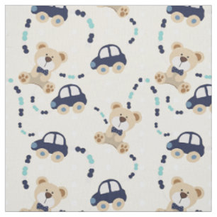 Tissu Nounours et voitures Baby Boy Motif