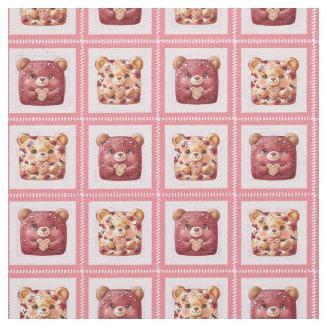 Tissu Nounours Ours en Peluche Patchwork Baies (Échantillon)