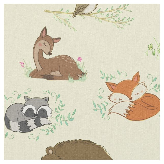 Tissu Nourrisson de bébé d'aquarelle des animaux de forê (Fermer)