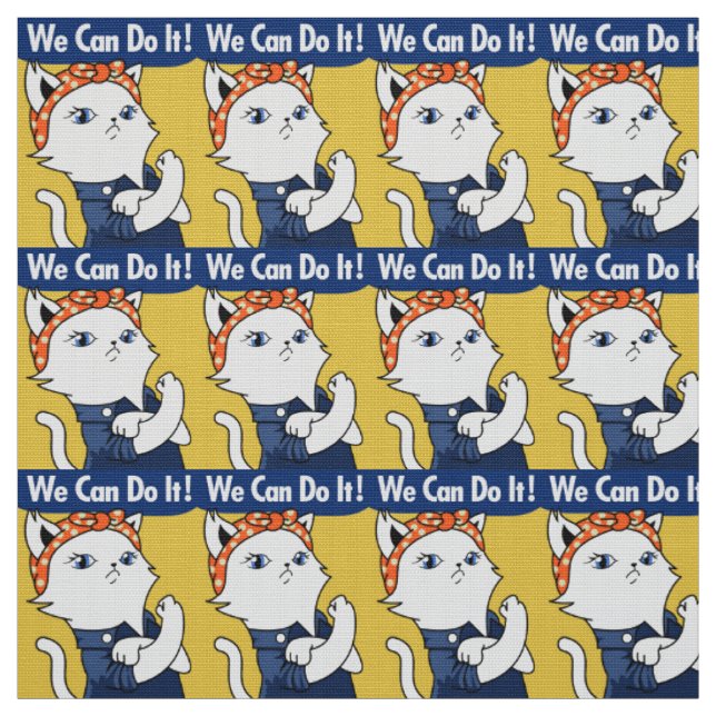Tissu Nous Pouvons Le Faire ! Chat blanc Rosie le Rivete (Échantillon)