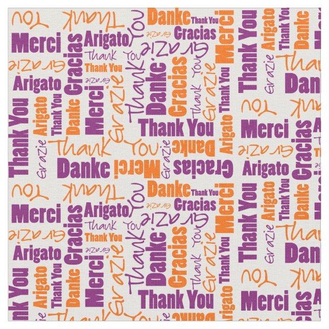Tissu Nuage de mots de Merci violet et orange (Fermer)