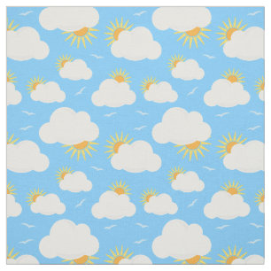 Tissu Nuages d'été et soleil ciel bleu motif