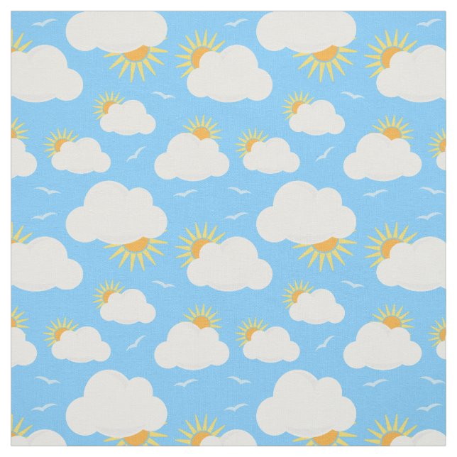 Tissu Nuages d'été et soleil ciel bleu motif (Échantillon)