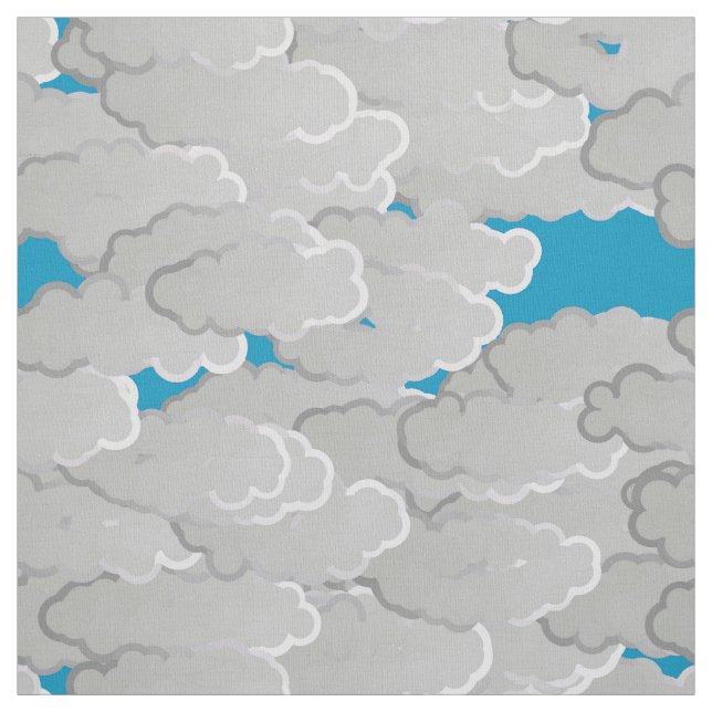 Tissu Nuages japonais, jour d'été, blanc et bleu de ciel (Échantillon)