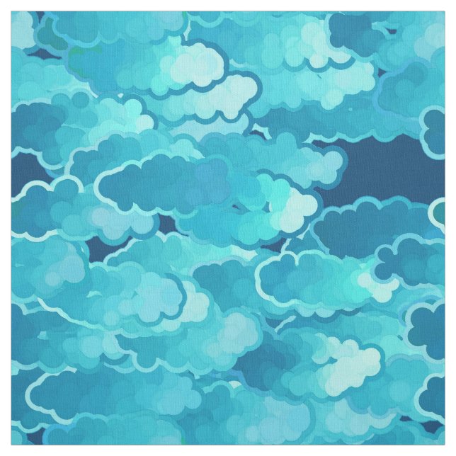 Tissu Nuages japonais, même le ciel, la turquoise et (Échantillon)