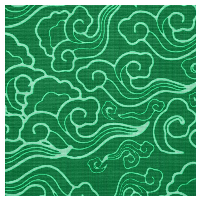 Tissu Nuages japonais vintages, vert de jade (Échantillon)