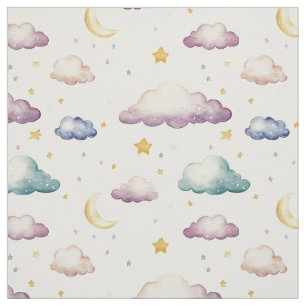 Tissu Nuages pastel / Etoiles / Lunes sur ivoire