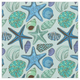 Tissu Nuances des coquillages et du motif bleus