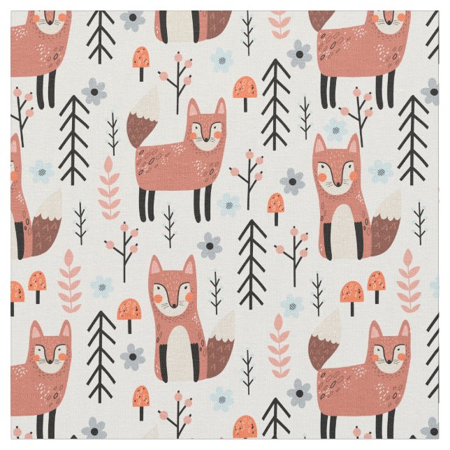 Tissu Nursery Cute Fox Forest Motif de bois (Fermer)