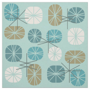 Tissu Oblongs Motifs du milieu du siècle Aquamarine Gold