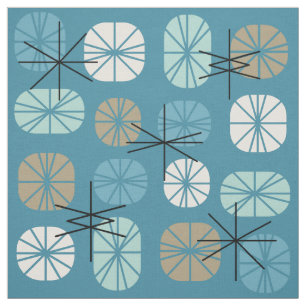 Tissu Oblongs Motifs du milieu du siècle Turquoise Or bl