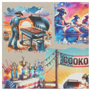 Tissu Occidental Cowboy BBQ Scènes de Cookoff 1