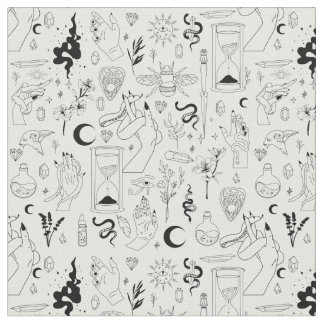 Tissu occult mystical esoteric witchcraft crystals white