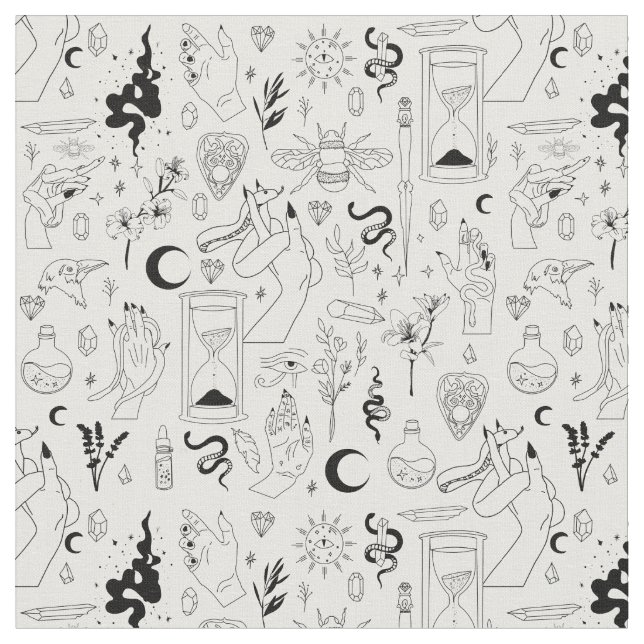 Tissu occult mystical esoteric witchcraft crystals white (Fermer)