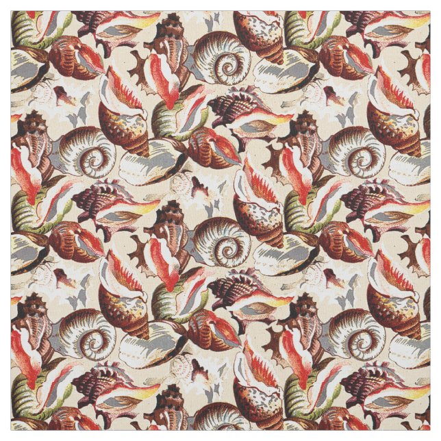 Tissu Ocean Beach Sandy Sea Shells Motif (Échantillon)